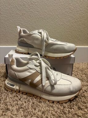 White and Tan Chunky Runner Sneakers